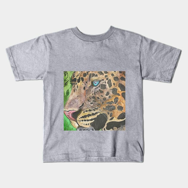 Leopard Portrait Kids T-Shirt by AkiYami